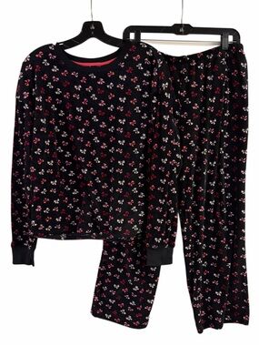 Kate Spade Black Soft Fleece Bow Pajama Set Size L